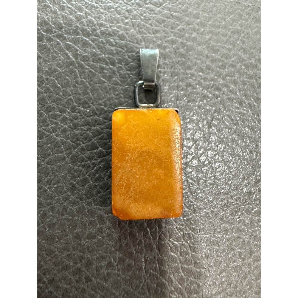 Rectangular Amber Gemstone Sterling Silver Pendant Necklace Charm Unique